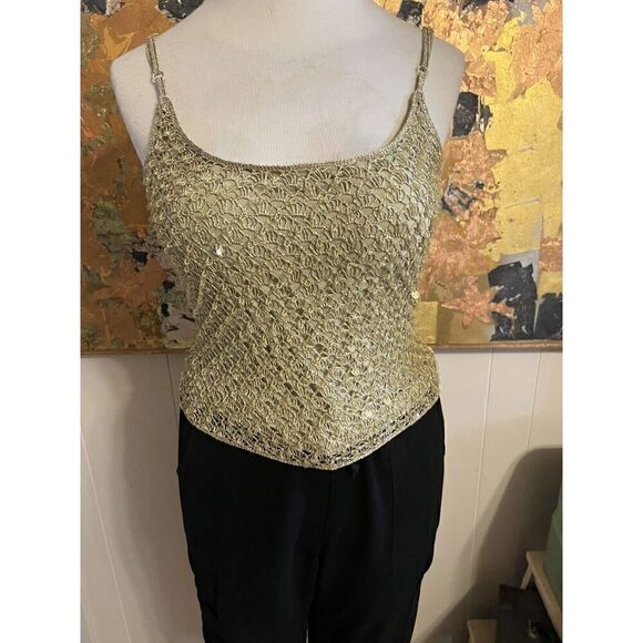 Carmen Marc Valvo Collection Women XL Dressy Twin Set Top Gold Sequins Textured - Picture 7 of 13